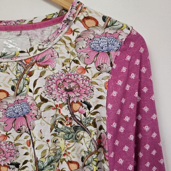 Cino Top Size M Floral Patchwork Boho Long Sleeve Shirt Pink Garden Preppy Women - Picture 2 of 8